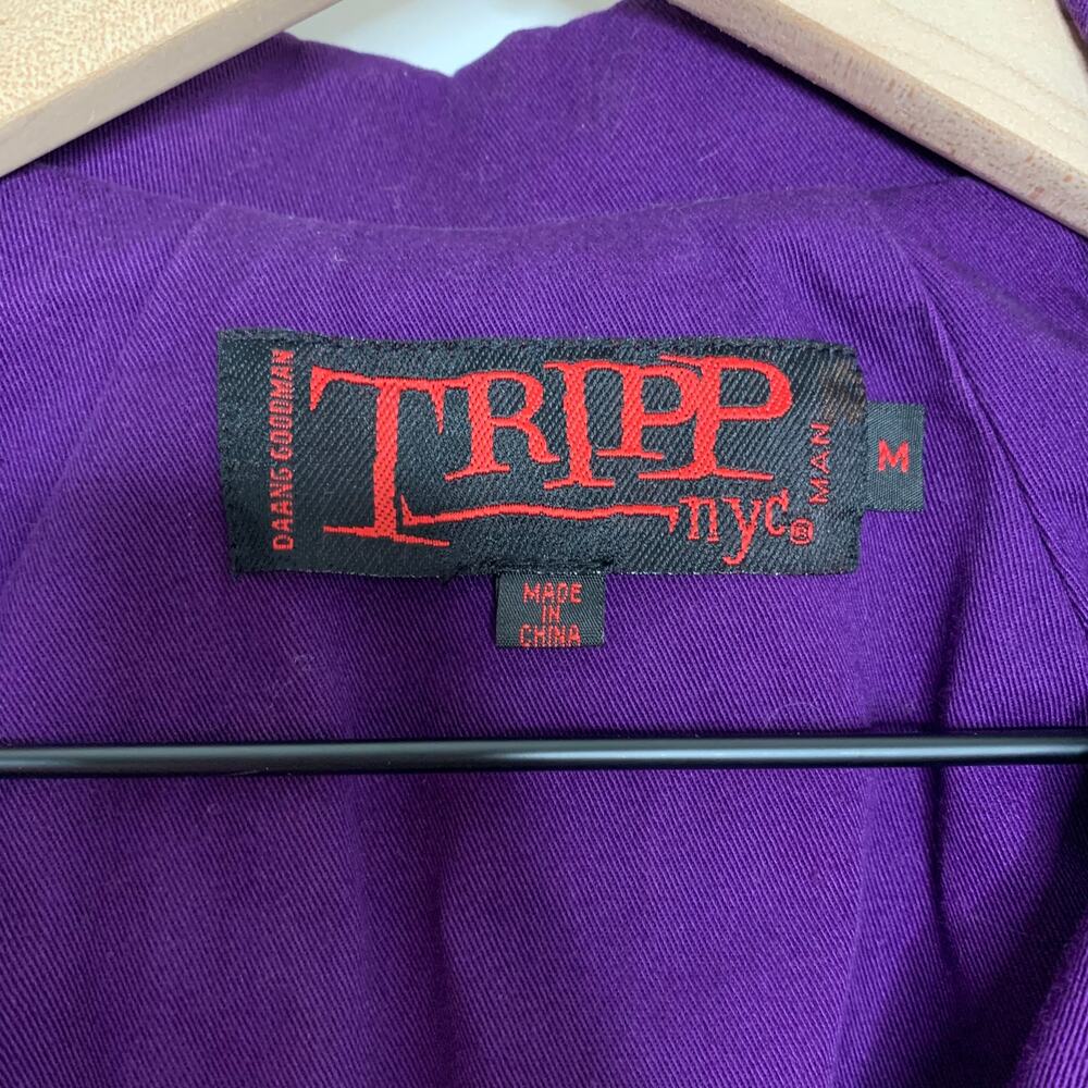 TRIPP NYC Purple Gothic Trench Coat Long Button Front Jacket Alt Grunge Medium - Picture 14 of 16